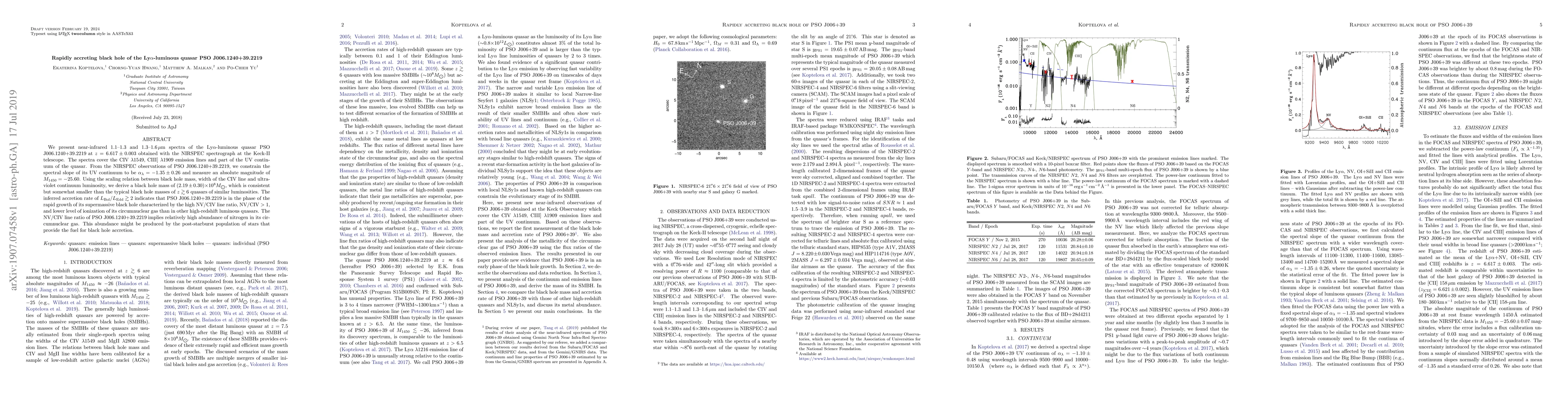 Thumbnail for Rapidly accreting black hole of the Ly{\alpha}-luminous quasar PSO
  J006.1240+39.2219