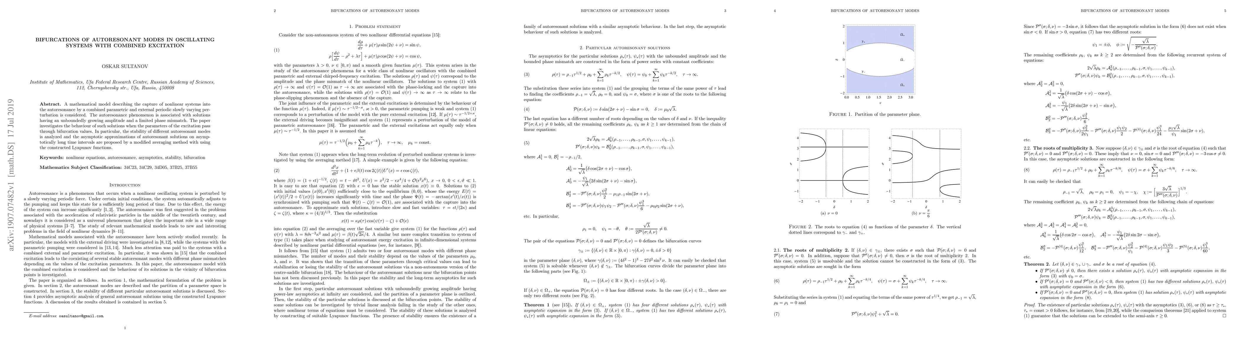 Thumbnail for Bifurcations of autoresonant modes in oscillating systems with combined
  excitation