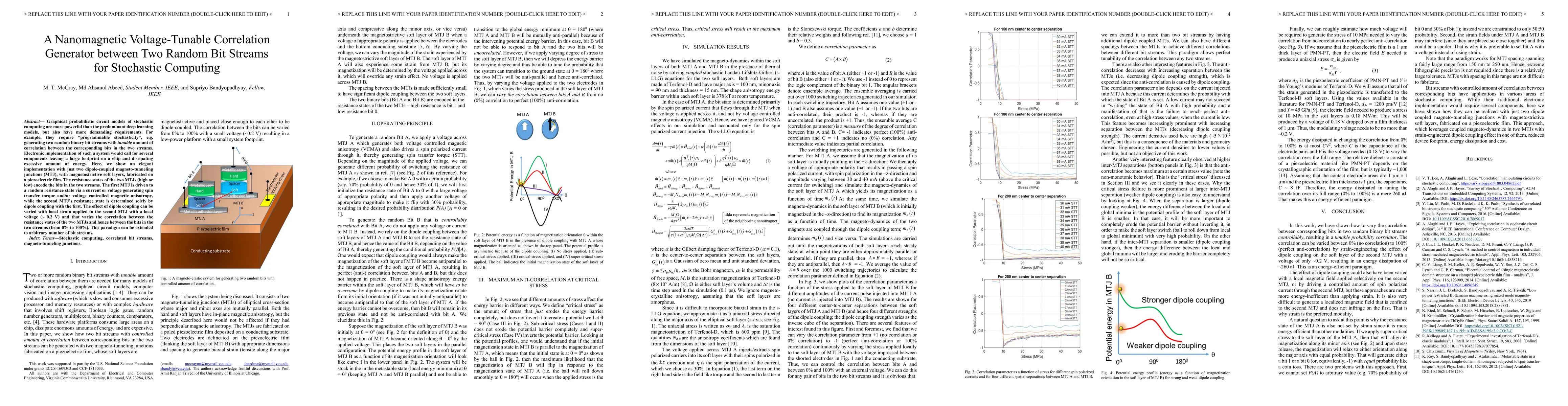 Thumbnail for A Nanomagnetic Voltage-Tunable Correlation Generator between Two Random
  Bit Streams for Stochastic Computing