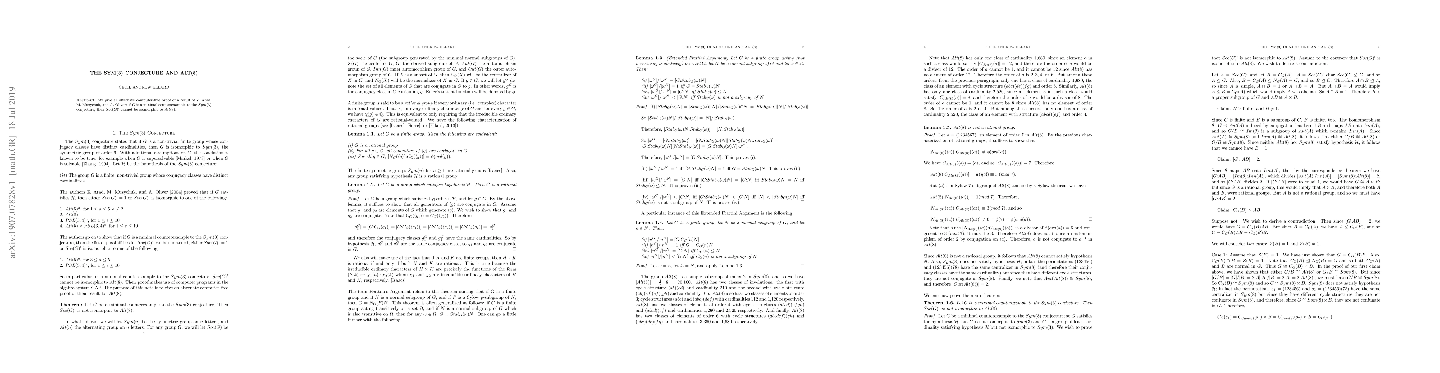Thumbnail for The Sym(3) Conjecture and Alt(8)