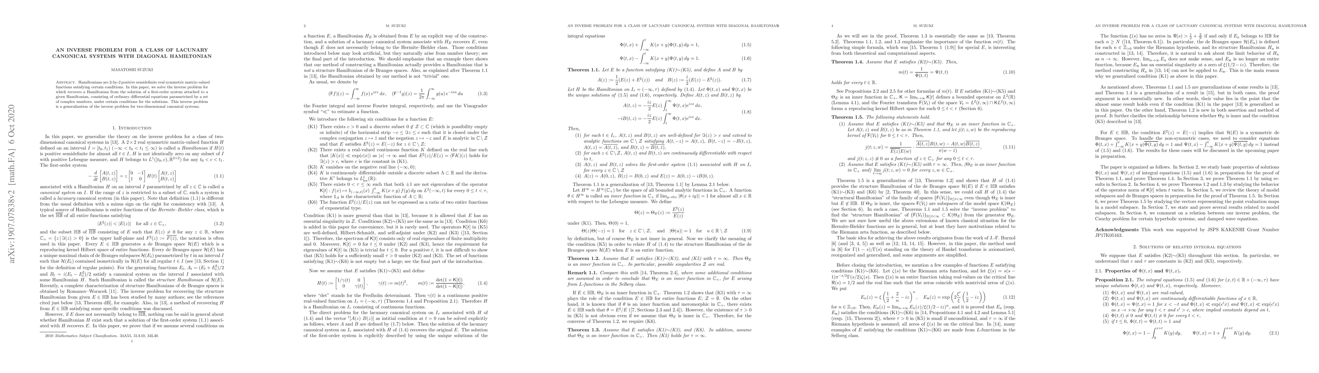 Thumbnail for An inverse problem for a class of lacunary canonical systems with
  diagonal Hamiltonian