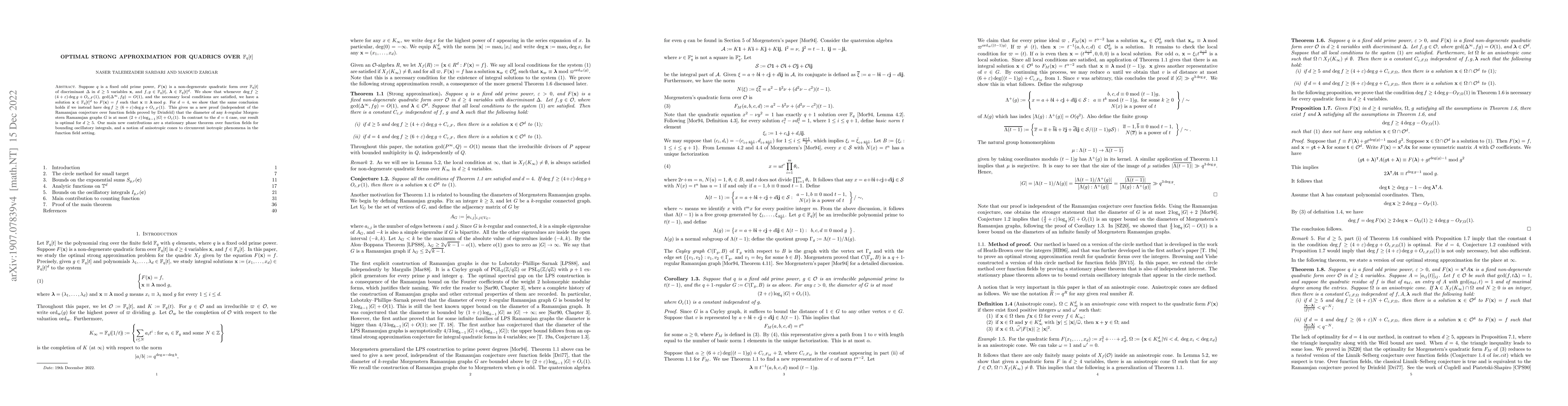 Thumbnail for Optimal strong approximation for quadrics over $\mathbb{F}_q[t]$