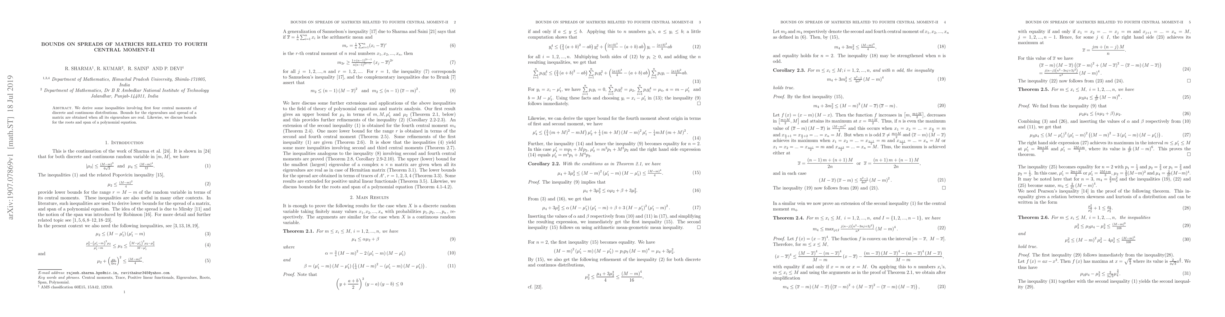 Thumbnail for Bounds on Spreads of Matrices related to Fourth Central Moment. II