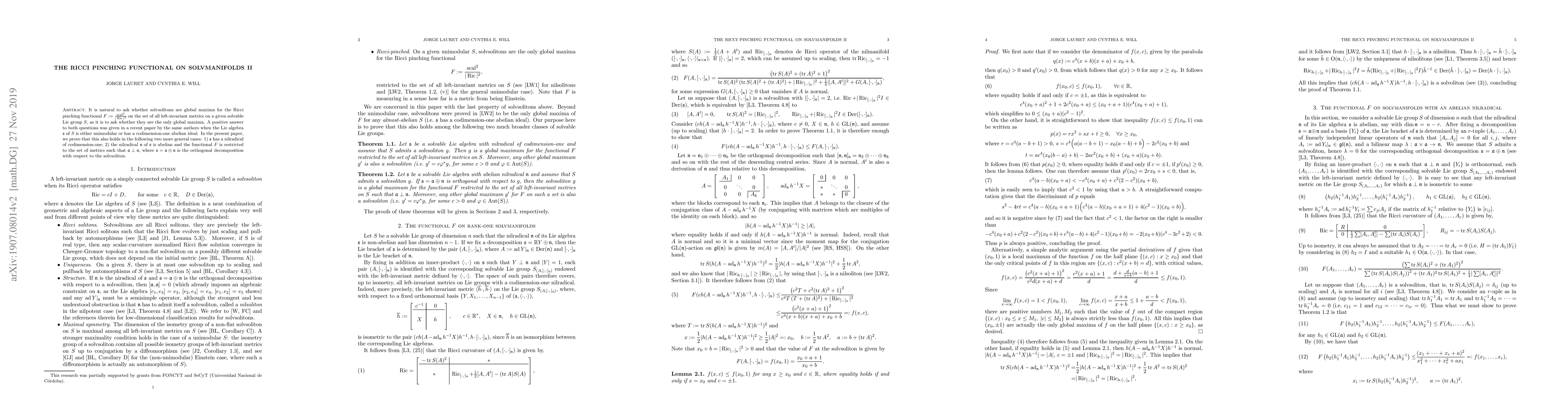 Thumbnail for The Ricci pinching functional on solvmanifolds II