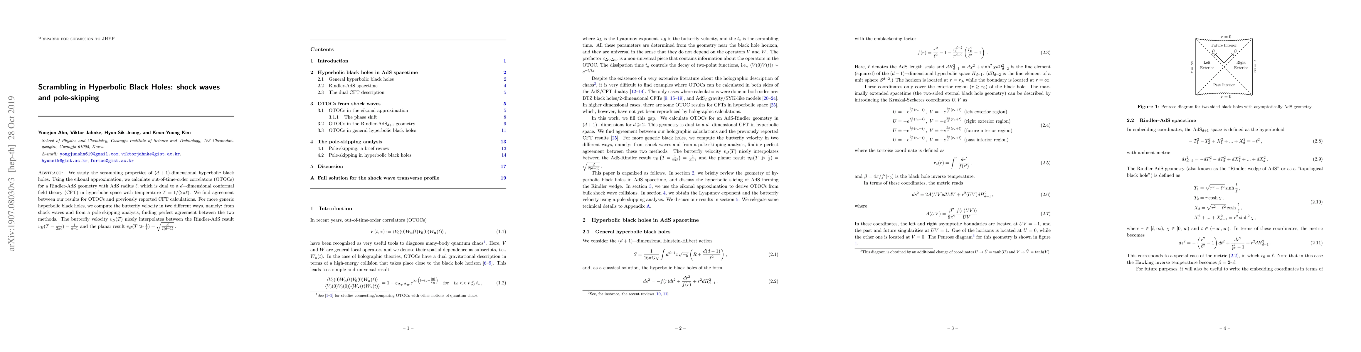 Thumbnail for Scrambling in Hyperbolic Black Holes: shock waves and pole-skipping