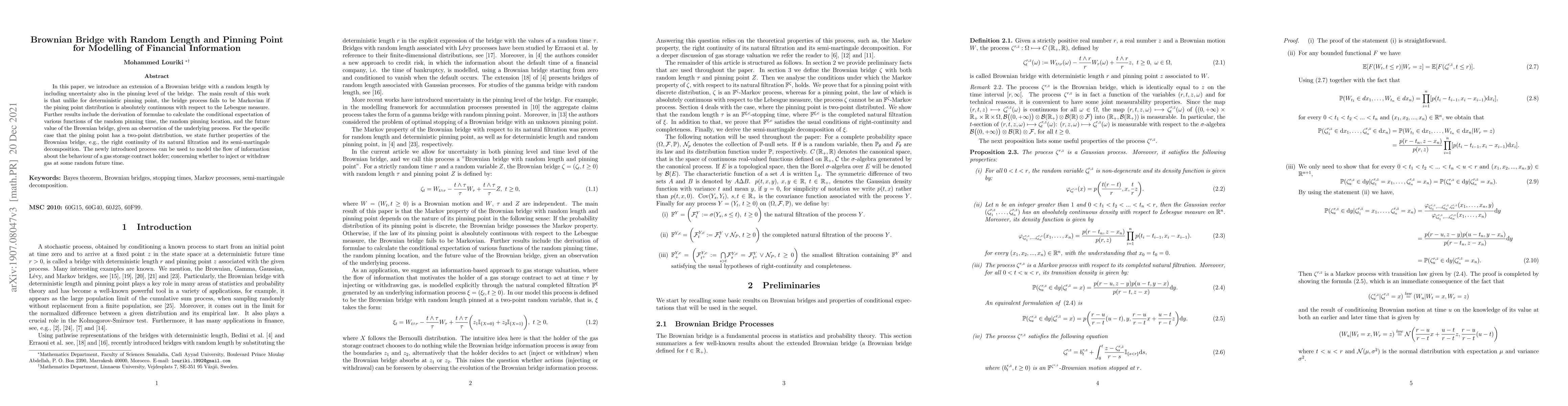 Thumbnail for Brownian bridge with random length and pinning point for modelling of
  financial information