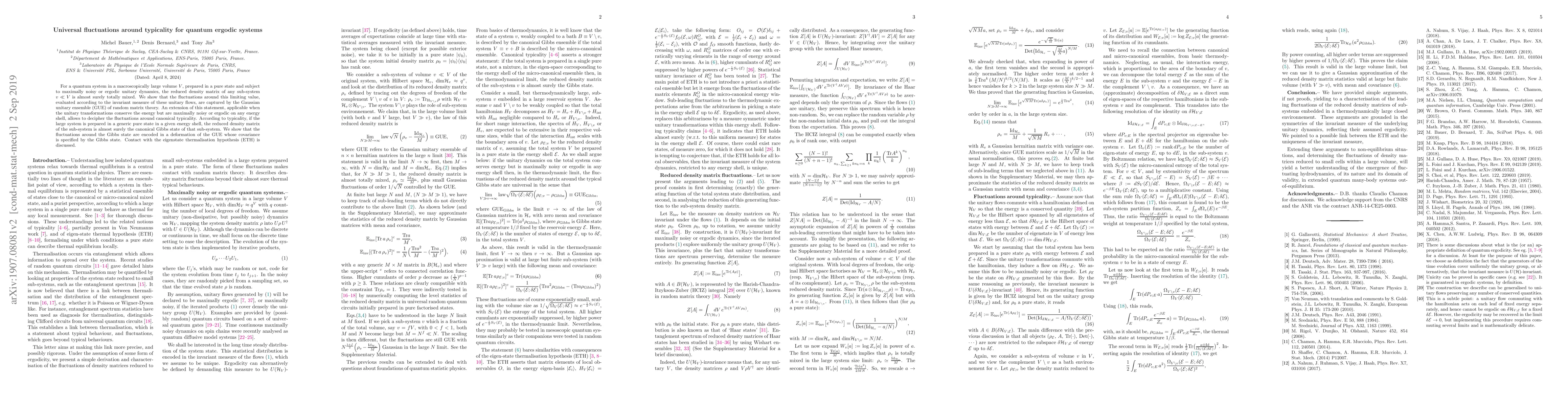 Thumbnail for Universal fluctuations around typicality for quantum ergodic systems