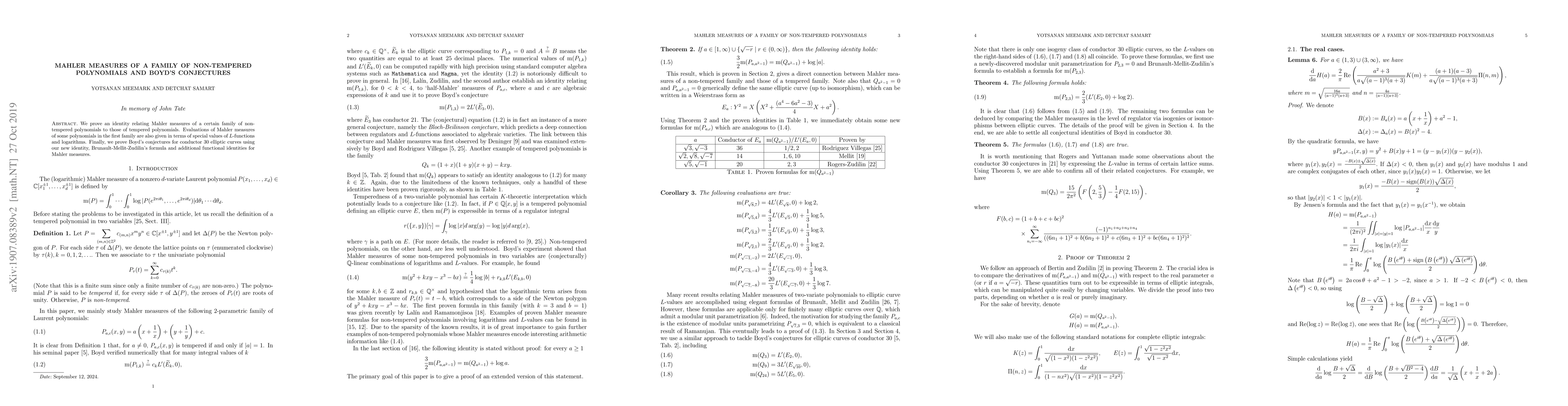Thumbnail for Mahler measures of a family of non-tempered polynomials and Boyd's
  conjectures