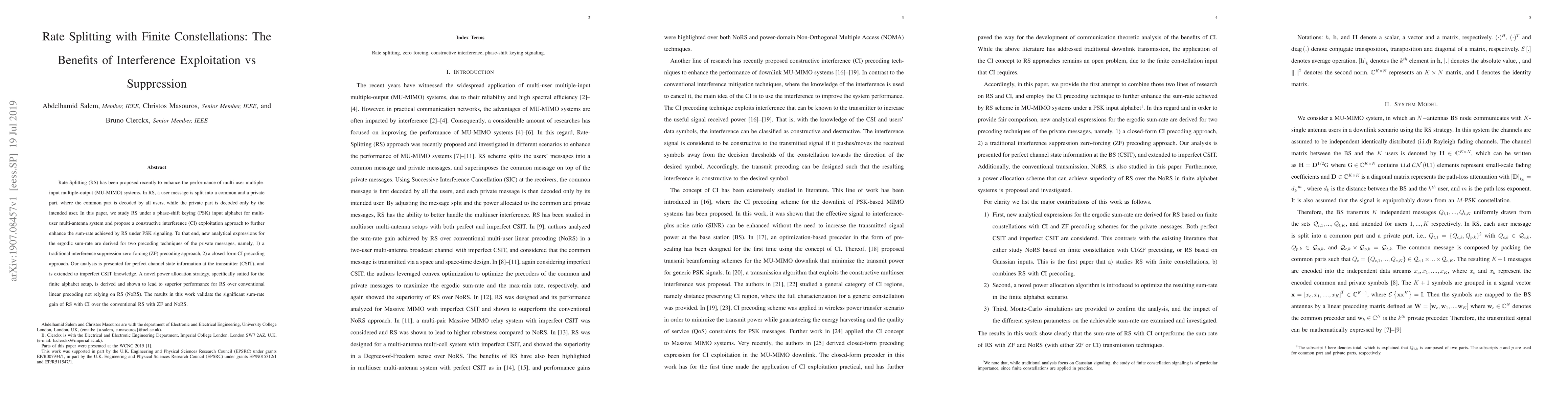 Thumbnail for Rate Splitting with Finite Constellations: The Benefits of Interference
  Exploitation vs Suppression