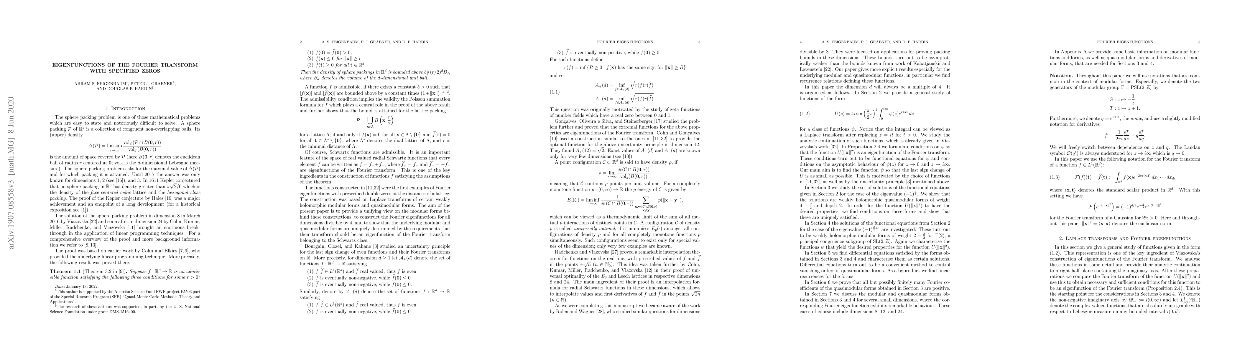 Thumbnail for Eigenfunctions of the Fourier Transform with specified zeros