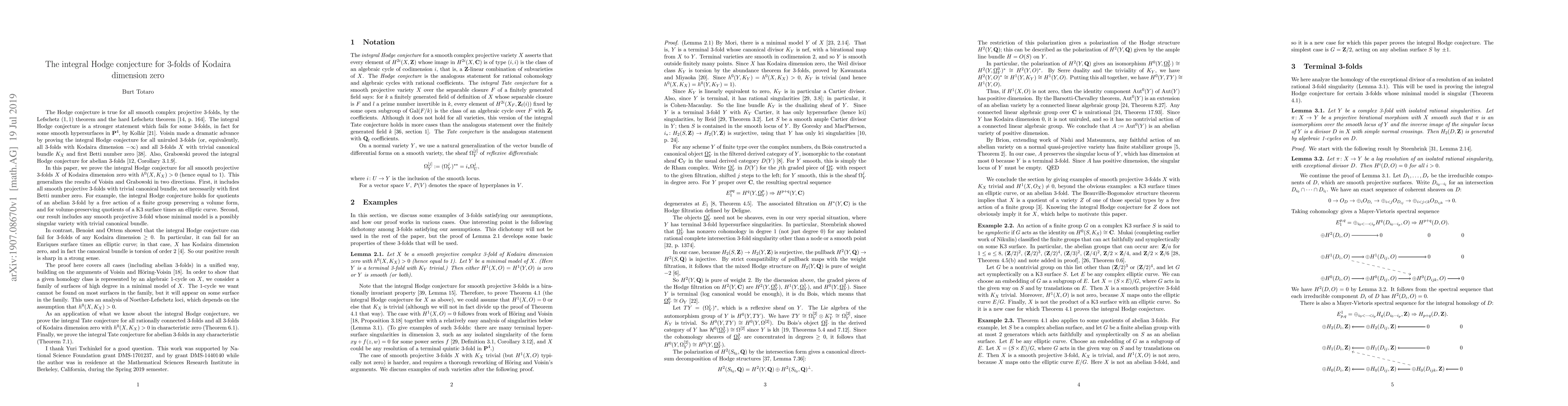 Thumbnail for The integral Hodge conjecture for 3-folds of Kodaira dimension zero