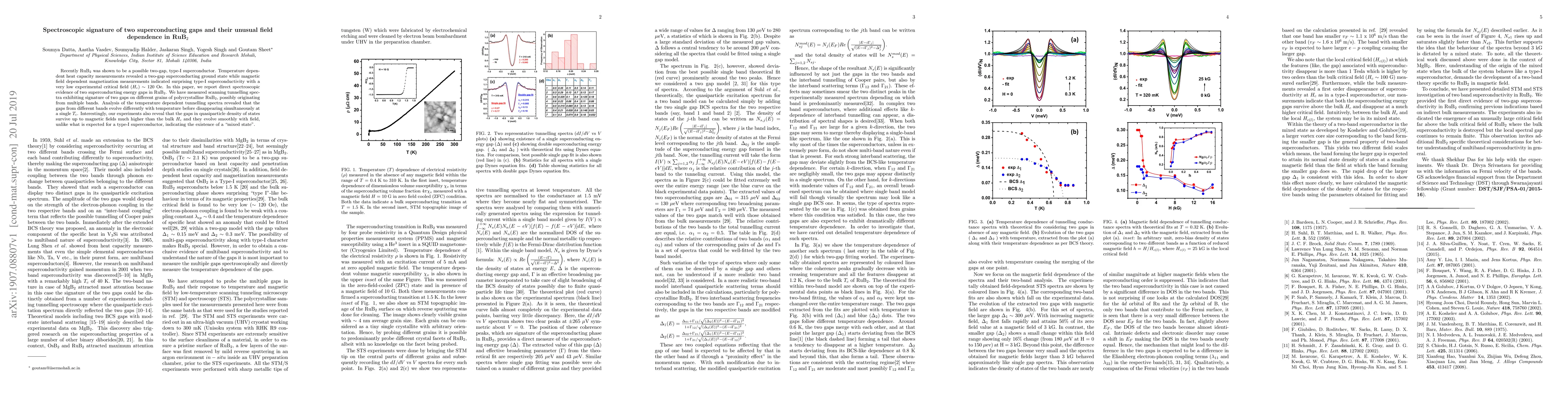 Thumbnail for Spectroscopic signature of two superconducting gaps and their unusual
  field dependence in RuB$_2$