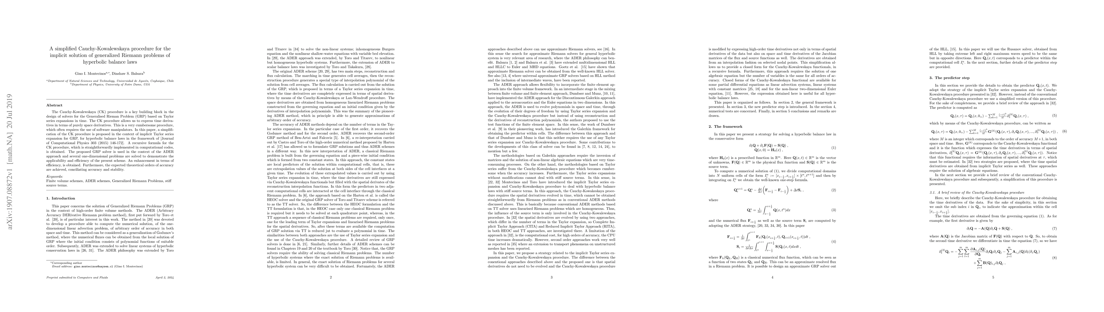 Thumbnail for A simplified Cauchy-Kowalewskaya procedure for the implicit solution of
  generalized Riemann problems of hyperbolic balance laws