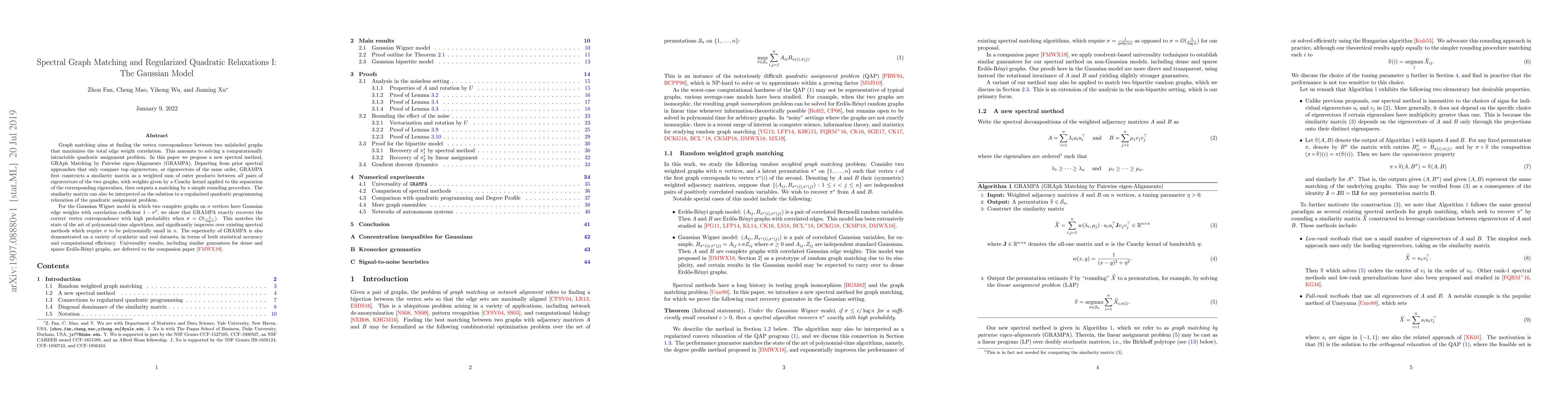 Thumbnail for Spectral Graph Matching and Regularized Quadratic Relaxations I: The
  Gaussian Model