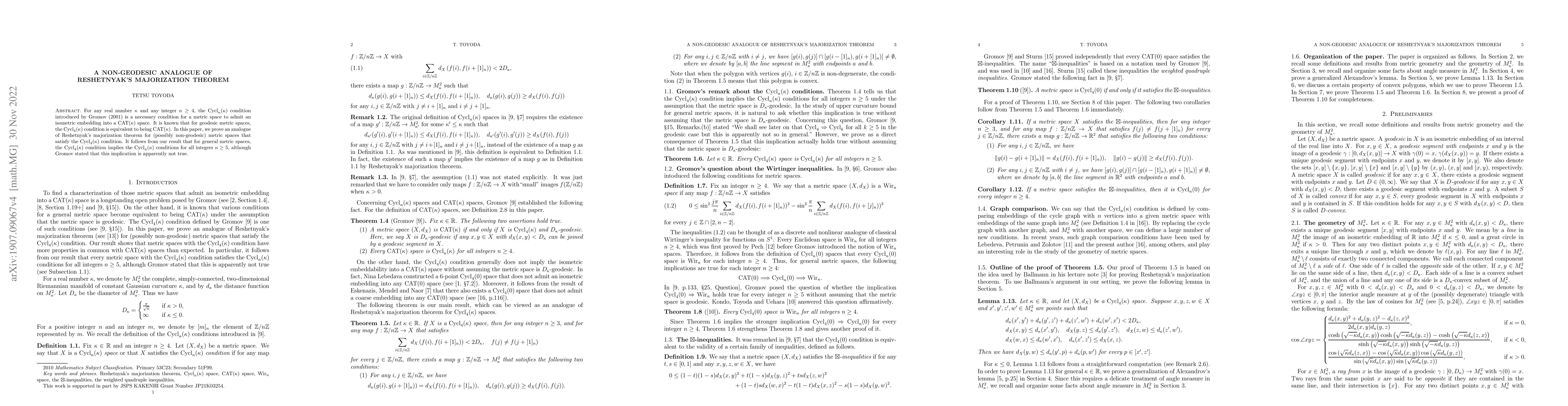 Thumbnail for A non-geodesic analogue of Reshetnyak's majorization theorem