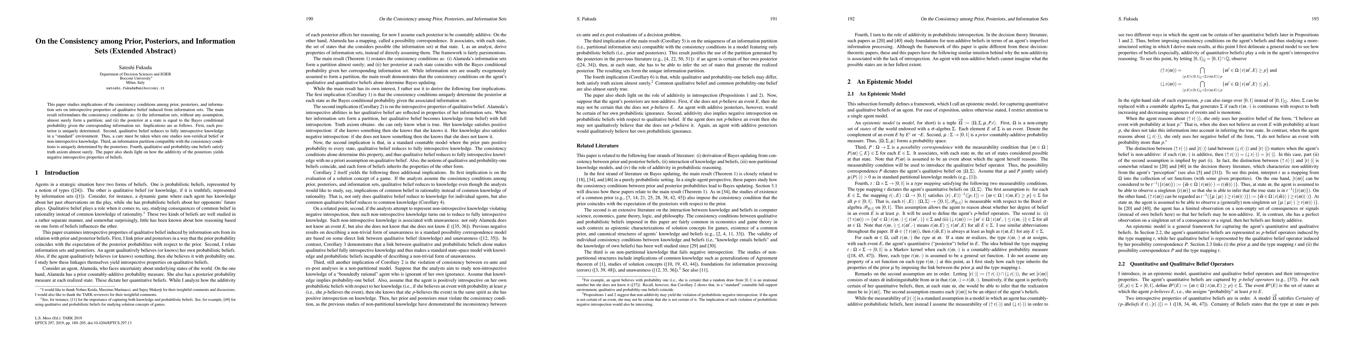 Thumbnail for On the Consistency among Prior, Posteriors, and Information Sets
  (Extended Abstract)