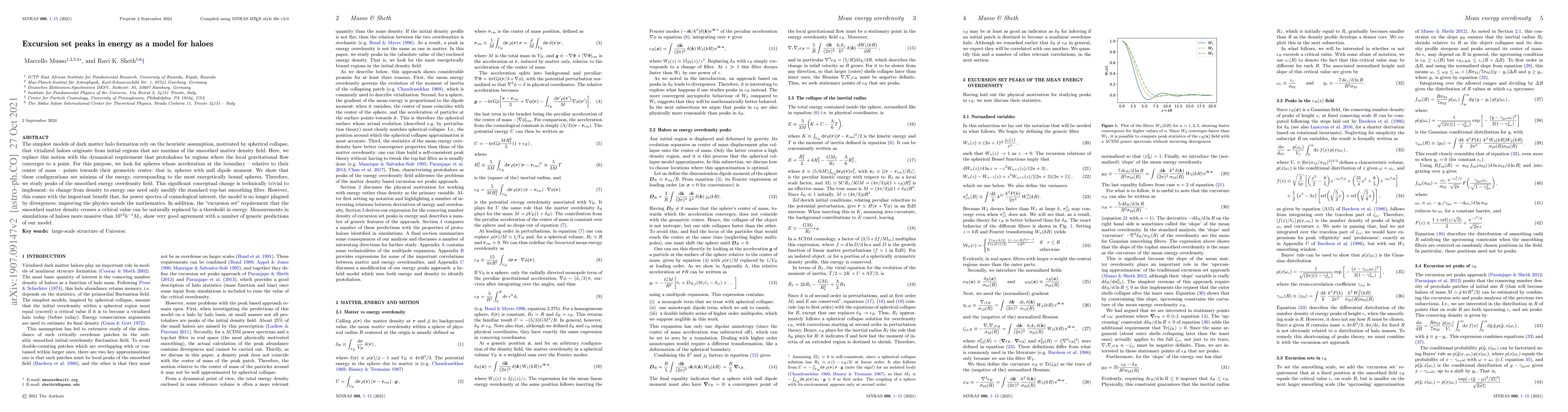 Thumbnail for Excursion set peaks in energy as a model for haloes