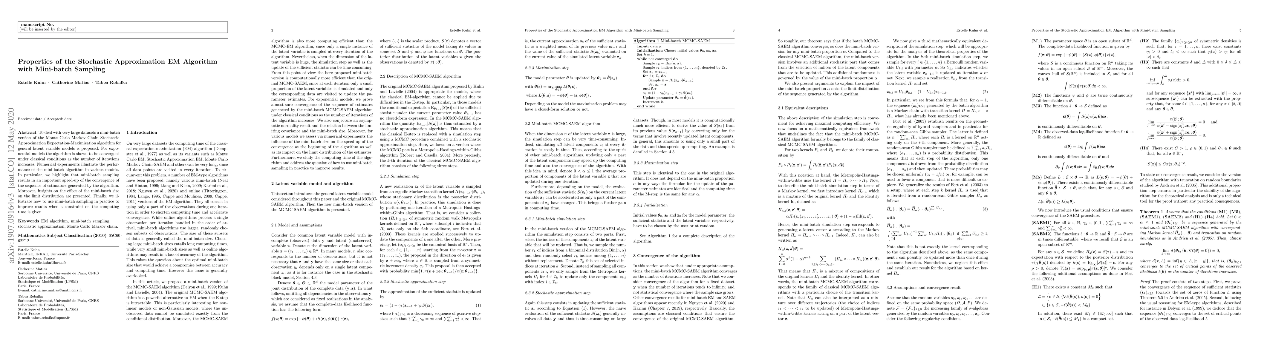 Thumbnail for Properties of the Stochastic Approximation EM Algorithm with Mini-batch
  Sampling