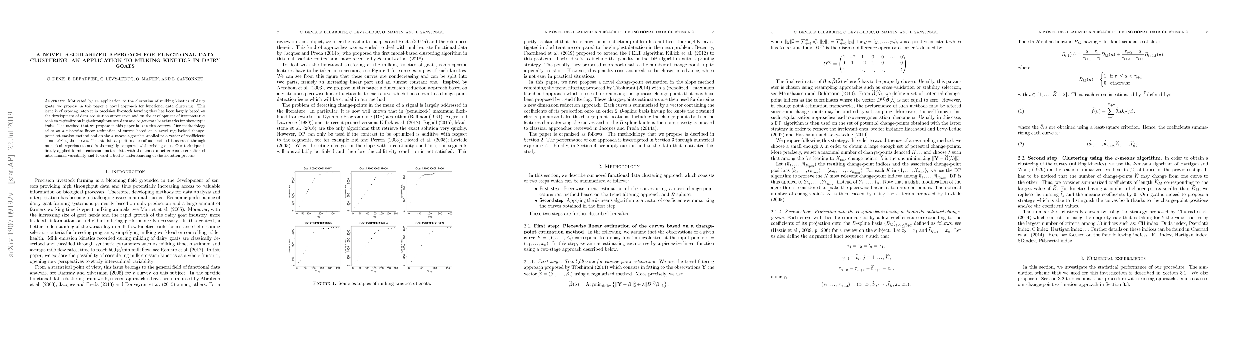 Thumbnail for A novel regularized approach for functional data clustering: An
  application to milking kinetics in dairy goats