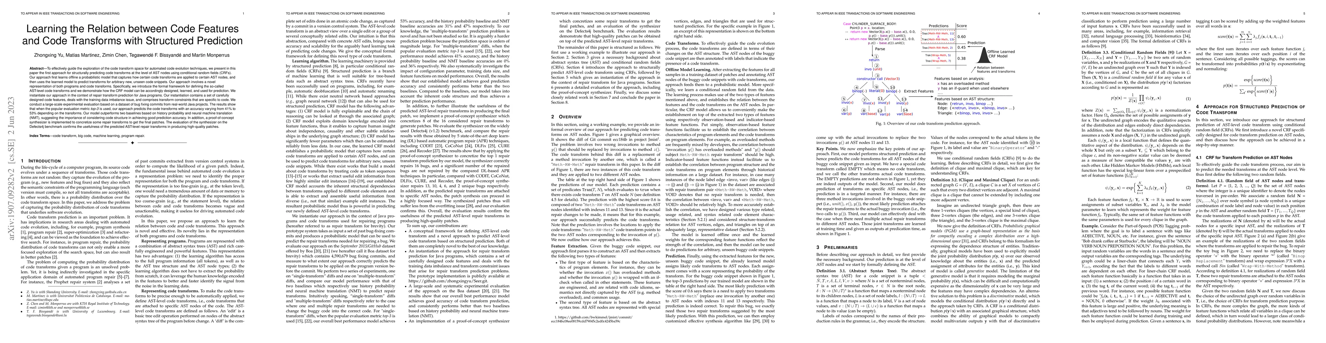 Thumbnail for Learning the Relation between Code Features and Code Transforms with
  Structured Prediction