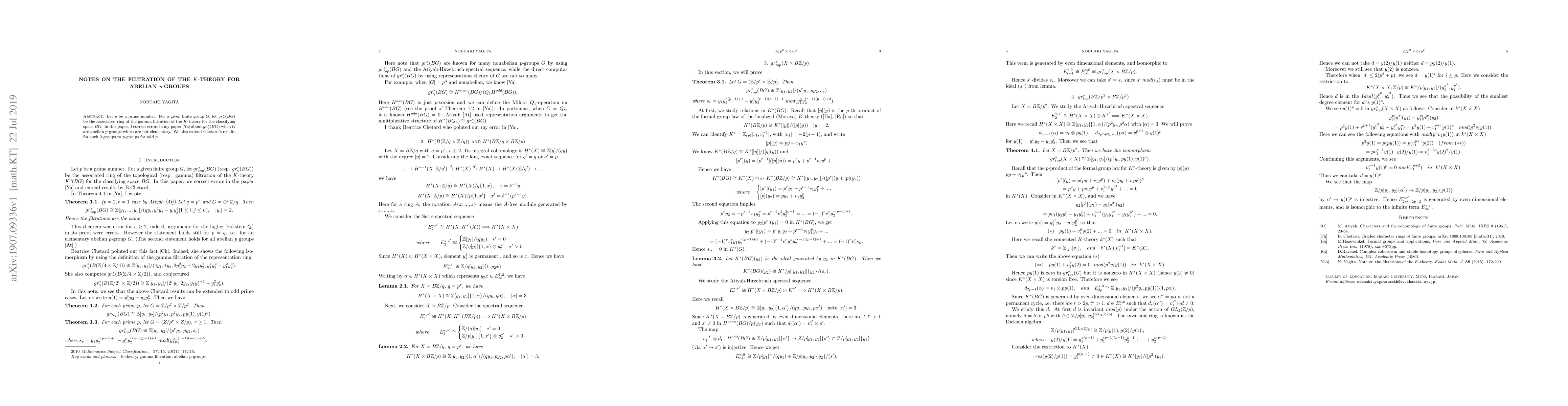 Thumbnail for Notes on the filtration of the K-theory for abelian p-groups