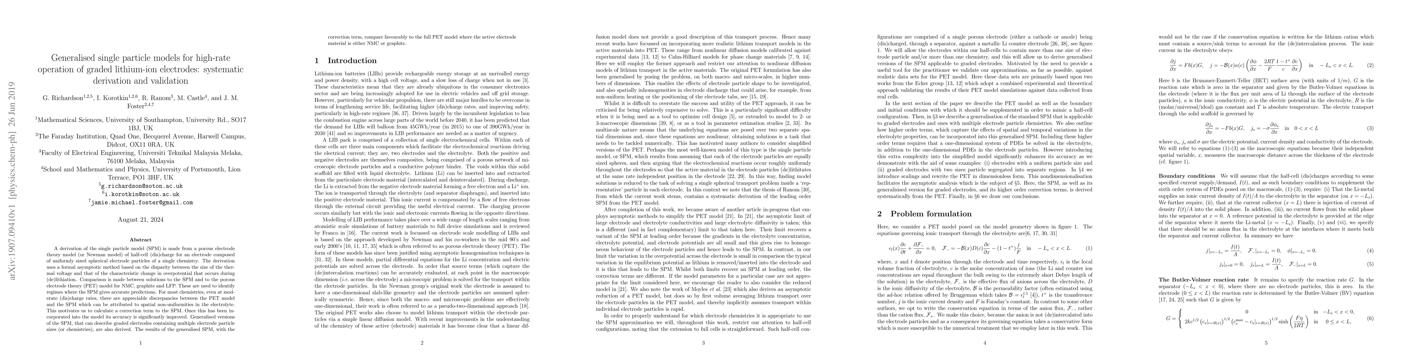 Thumbnail for Generalised single particle models for high-rate operation of graded
  lithium-ion electrodes: systematic derivation and validation