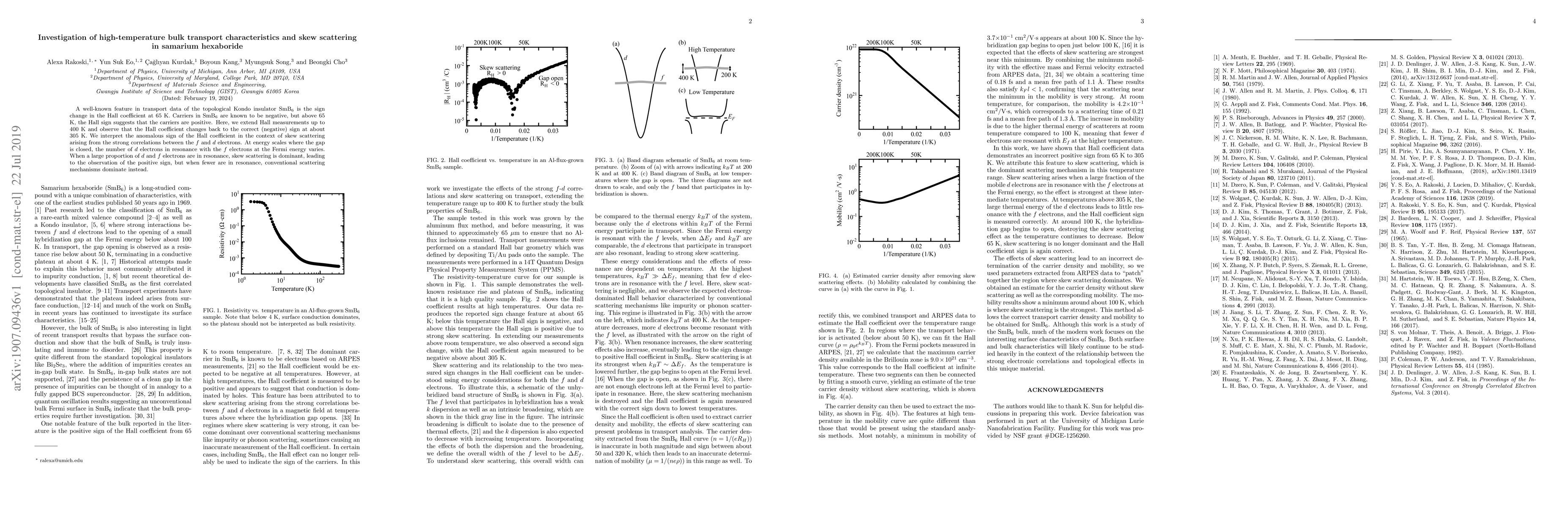 Thumbnail for Investigation of high-temperature bulk transport characteristics and
  skew scattering in samarium hexaboride