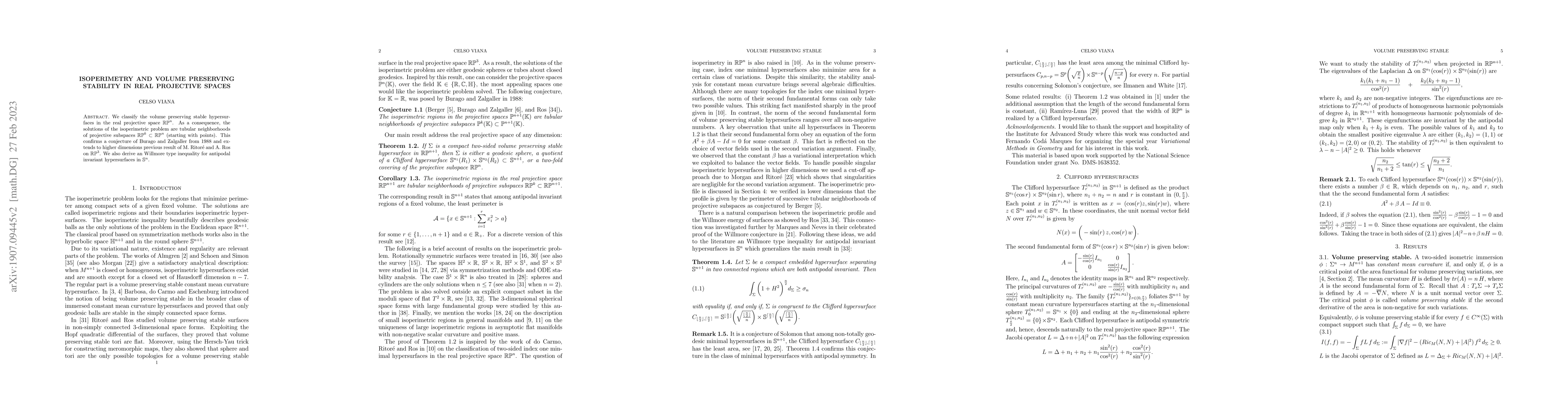 Thumbnail for Isoperimetry and volume preserving stability in real projective spaces