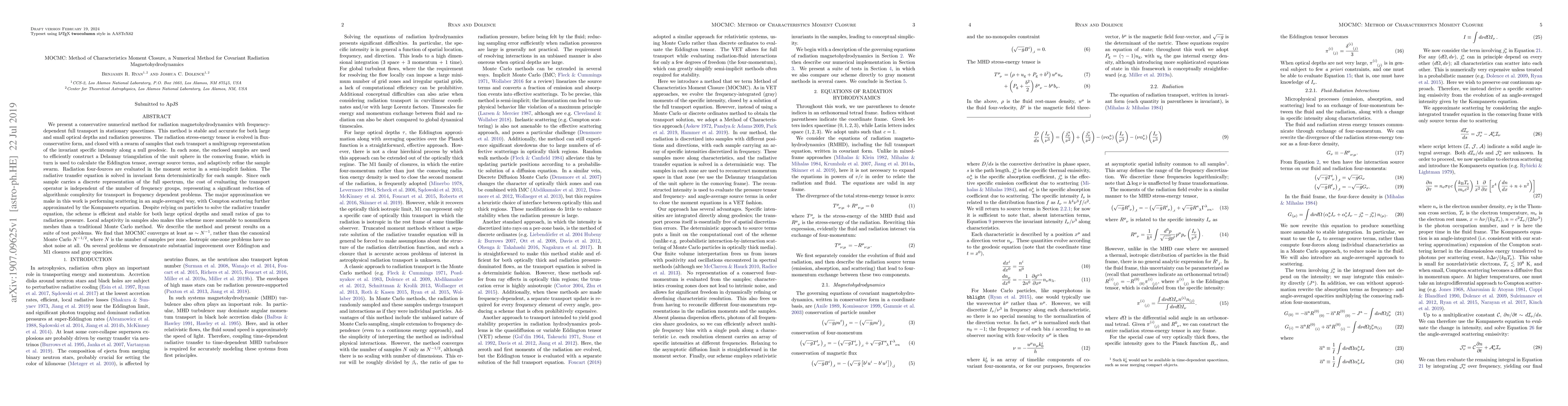 Thumbnail for MOCMC: Method of Characteristics Moment Closure, a Numerical Method for
  Covariant Radiation Magnetohydrodynamics