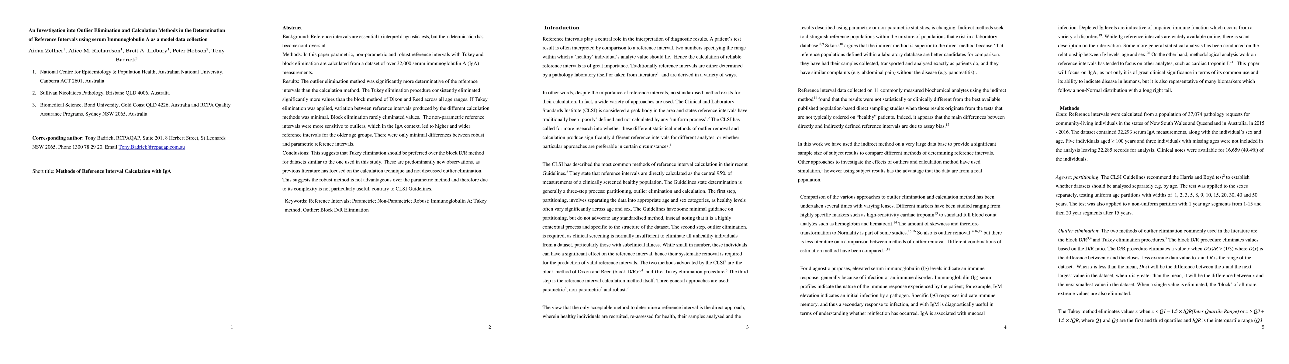 Thumbnail for An Investigation into Outlier Elimination and Calculation Methods in the
  Determination of Reference Intervals using Serum Immunoglobulin A as a Model
  Data Collection