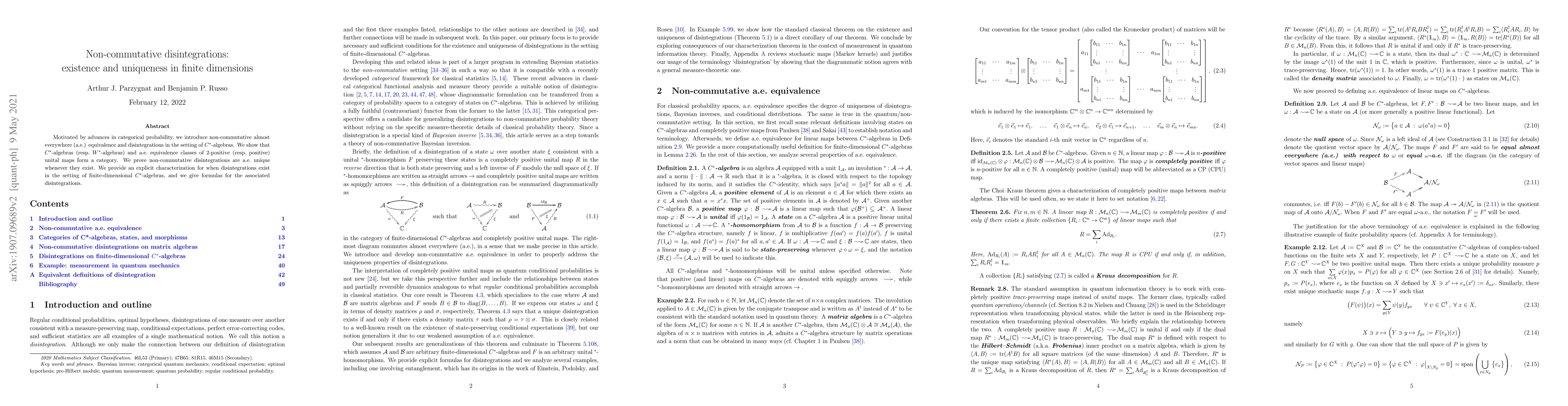 Thumbnail for Non-commutative disintegrations: existence and uniqueness in finite
  dimensions