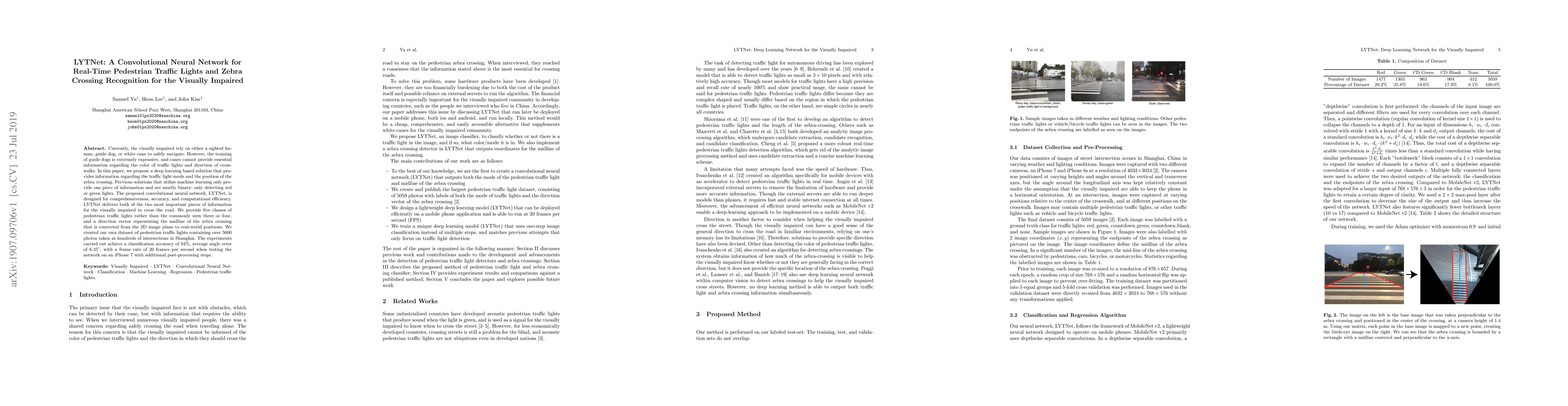 Thumbnail for LYTNet: A Convolutional Neural Network for Real-Time Pedestrian Traffic
  Lights and Zebra Crossing Recognition for the Visually Impaired
