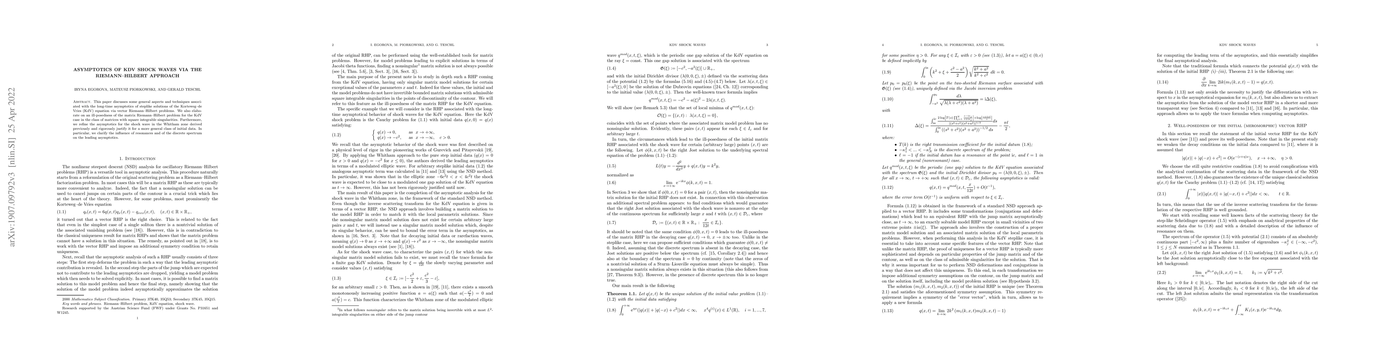 Thumbnail for Asymptotics of KdV shock waves via the Riemann-Hilbert approach