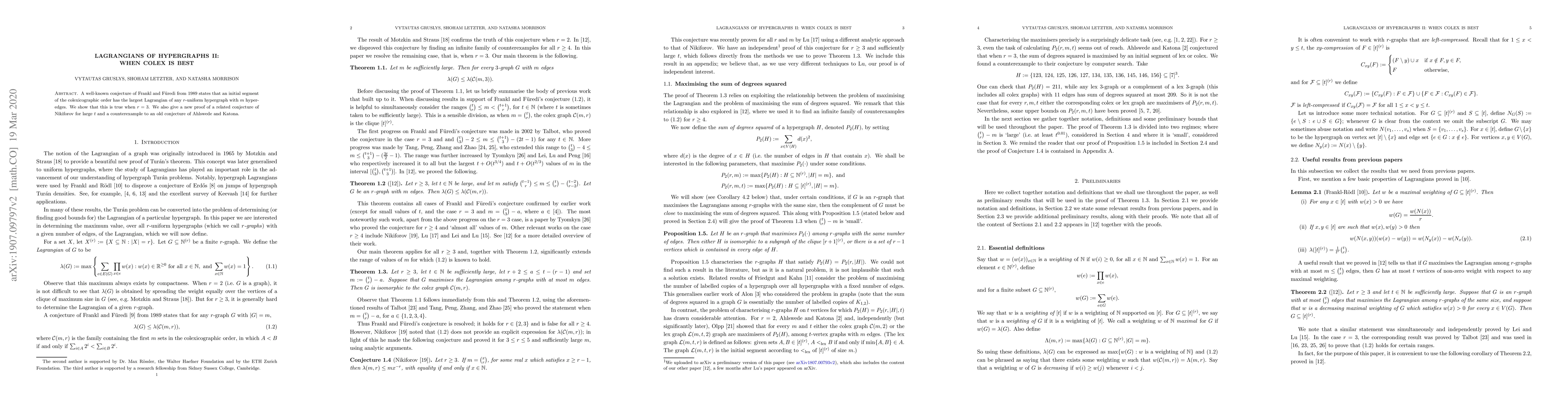 Thumbnail for Lagrangians of Hypergraphs II: When colex is best