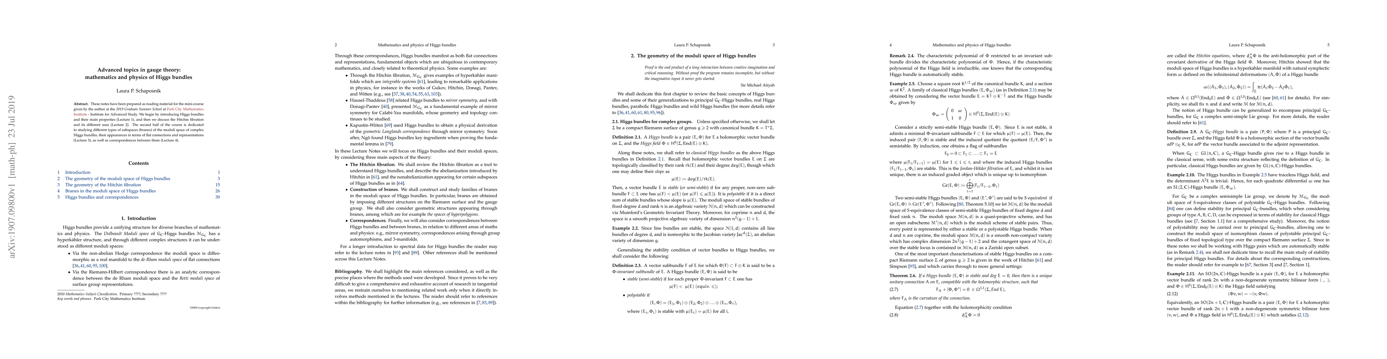 Thumbnail for Advanced topics in gauge theory: mathematics and physics of Higgs
  bundles