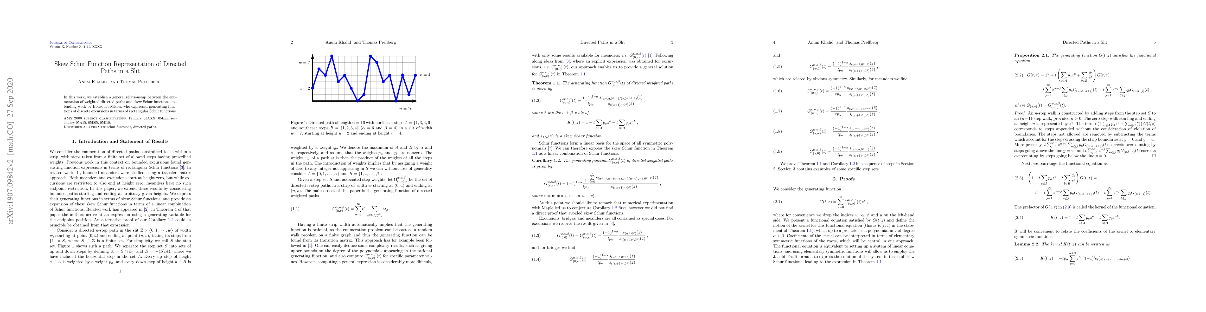 Thumbnail for Skew Schur Function Representation of Directed Paths in a Slit