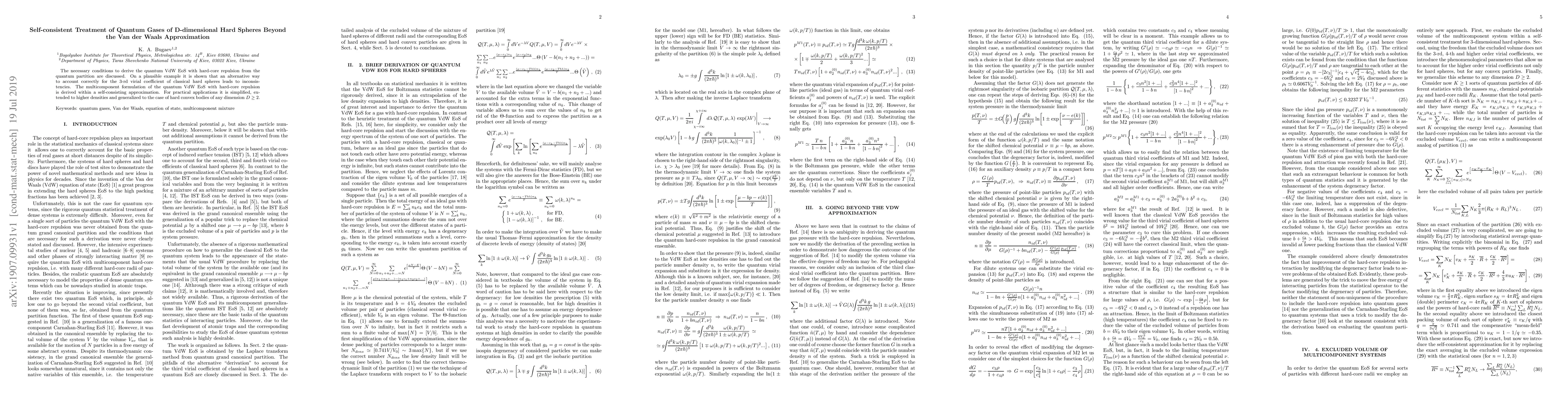 Thumbnail for Self-consistent Treatment of Quantum Gases of D-dimensional Hard Spheres
  Beyond the Van der Waals Approximation
