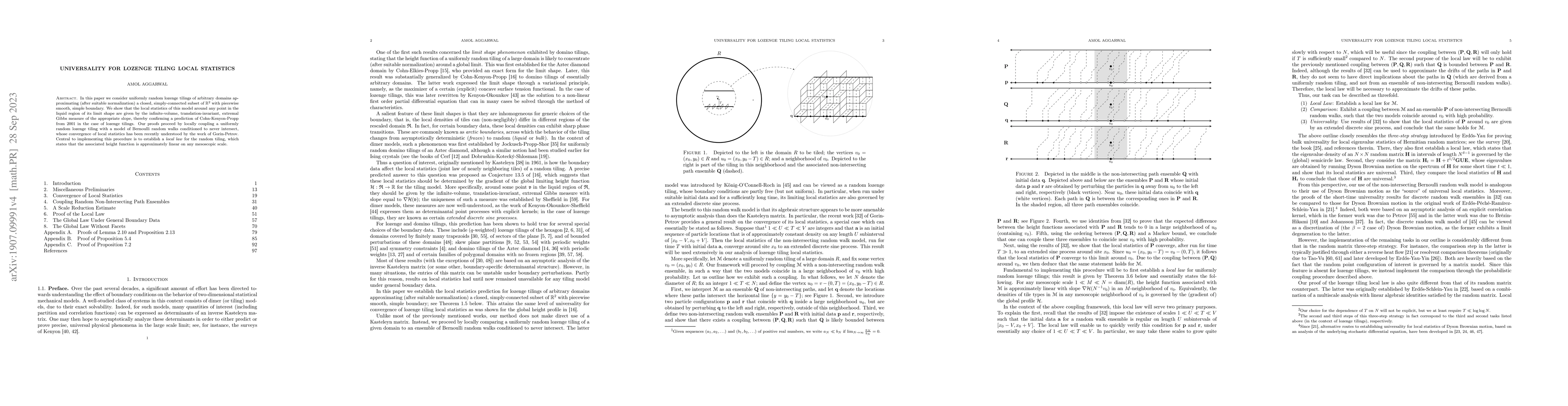 Thumbnail for Universality for Lozenge Tiling Local Statistics