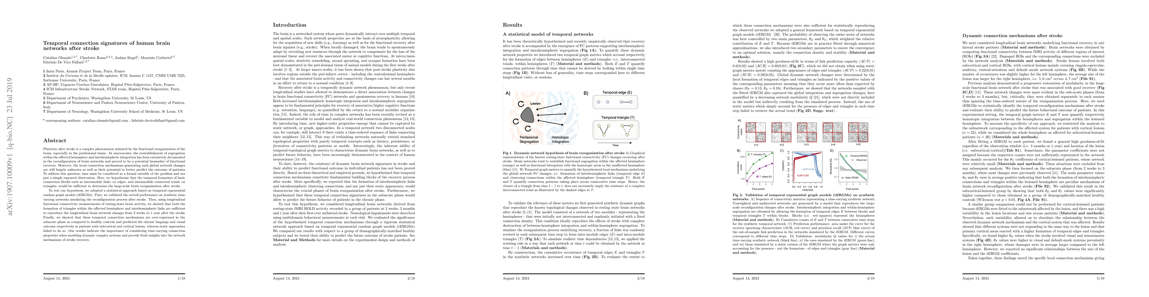Thumbnail for Temporal connection signatures of human brain networks after stroke