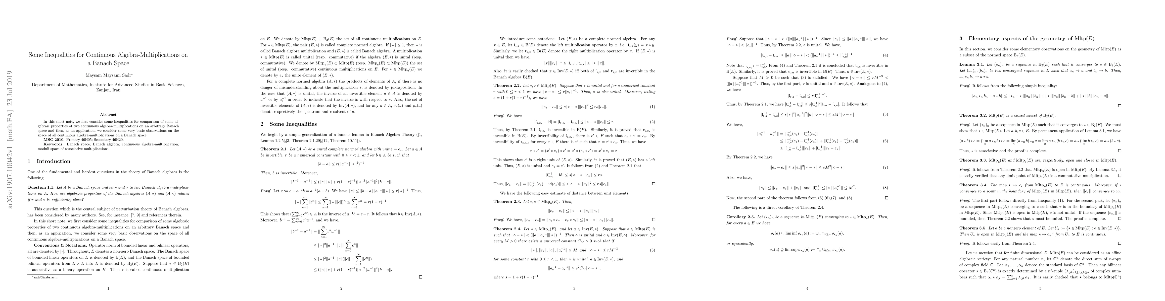 Thumbnail for Some Inequalities for Continuous Algebra-Multiplications on a Banach
  Space