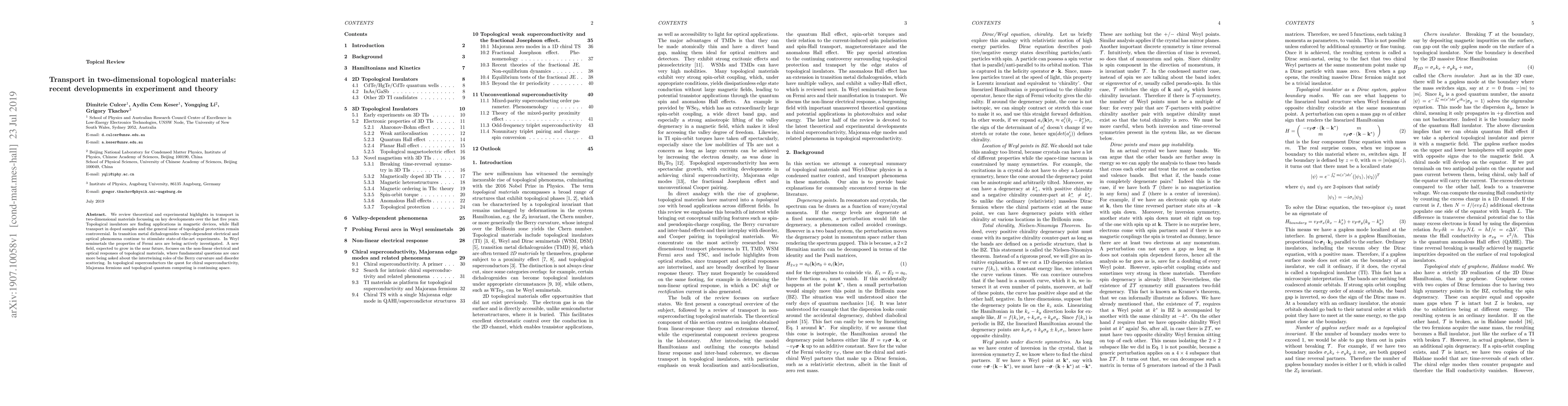Thumbnail for Transport in two-dimensional topological materials: recent developments
  in experiment and theory