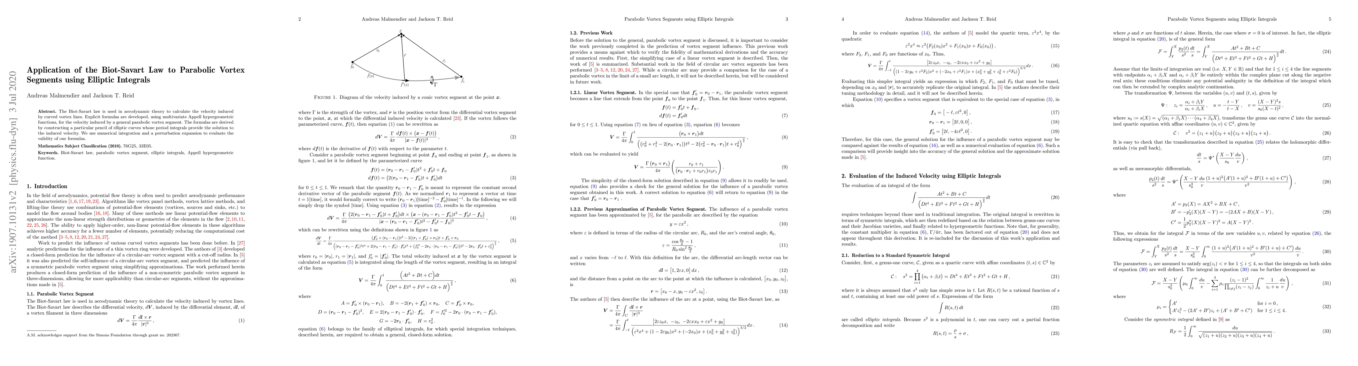 Thumbnail for Application of the Biot-Savart Law to Parabolic Vortex Segments using
  Elliptic Integrals