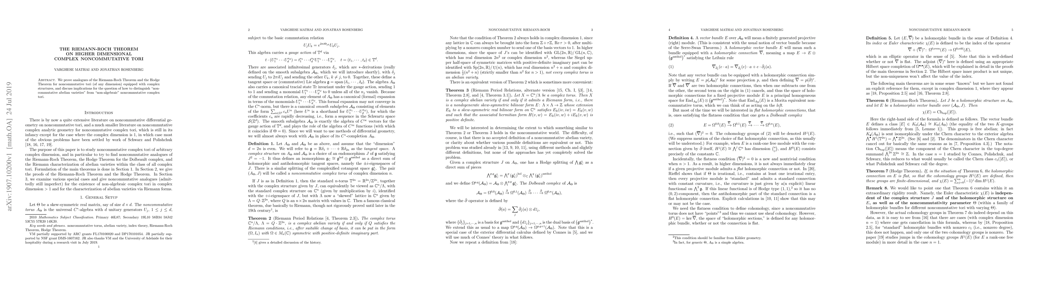 Thumbnail for The Riemann-Roch Theorem on higher dimensional complex noncommutative
  tori