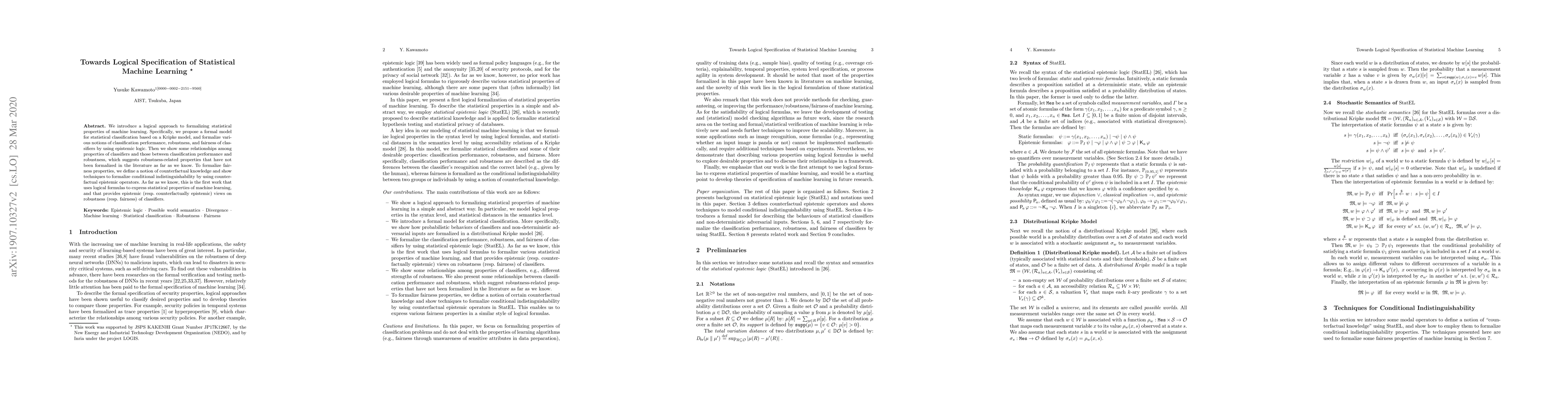 Thumbnail for Towards Logical Specification of Statistical Machine Learning