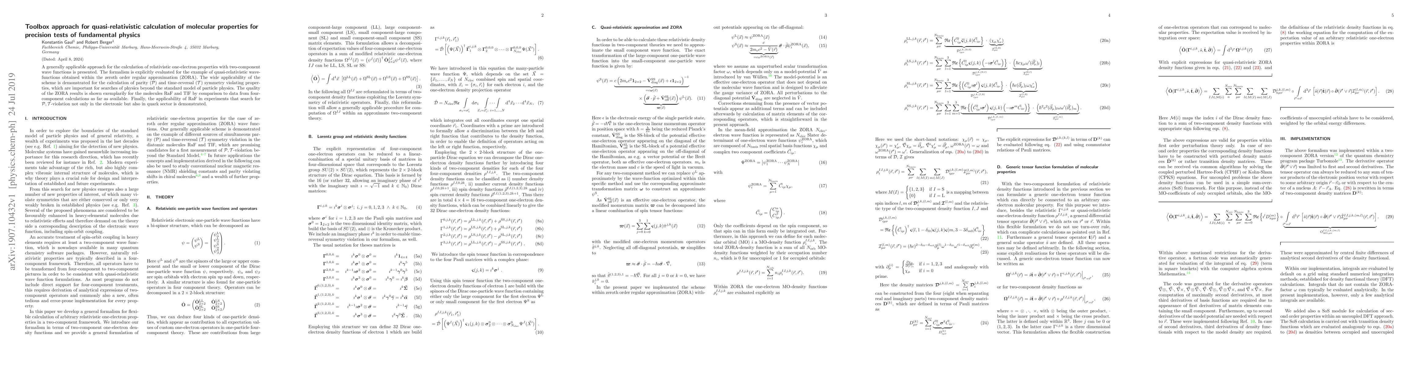 Thumbnail for Toolbox approach for quasi-relativistic calculation of molecular
  properties for precision tests of fundamental physics