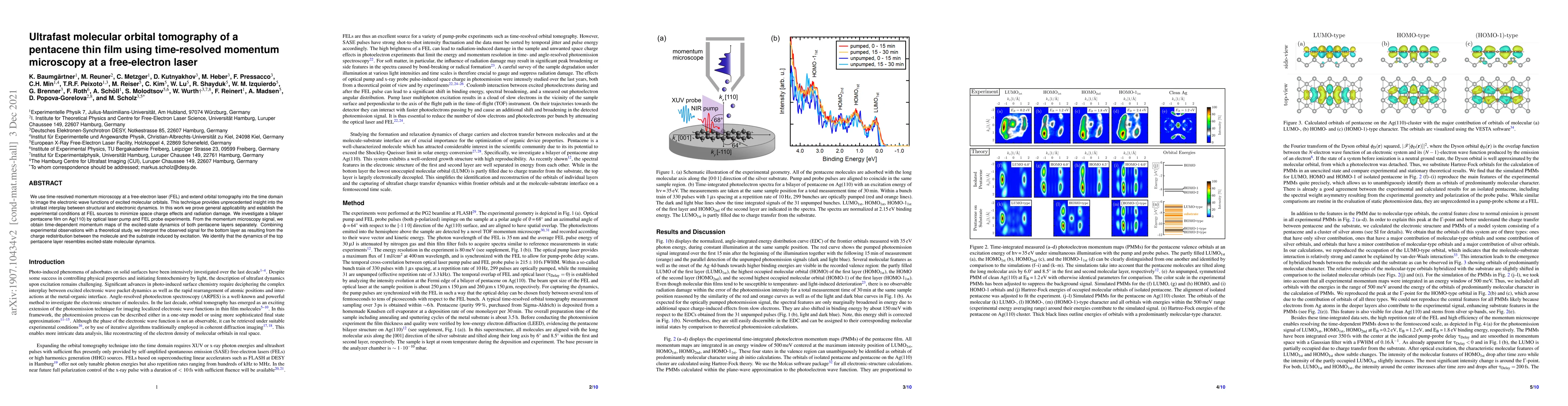 Thumbnail for Ultrafast molecular orbital tomography of a pentacene thin film using
  time-resolved momentum microscopy at a free-electron laser