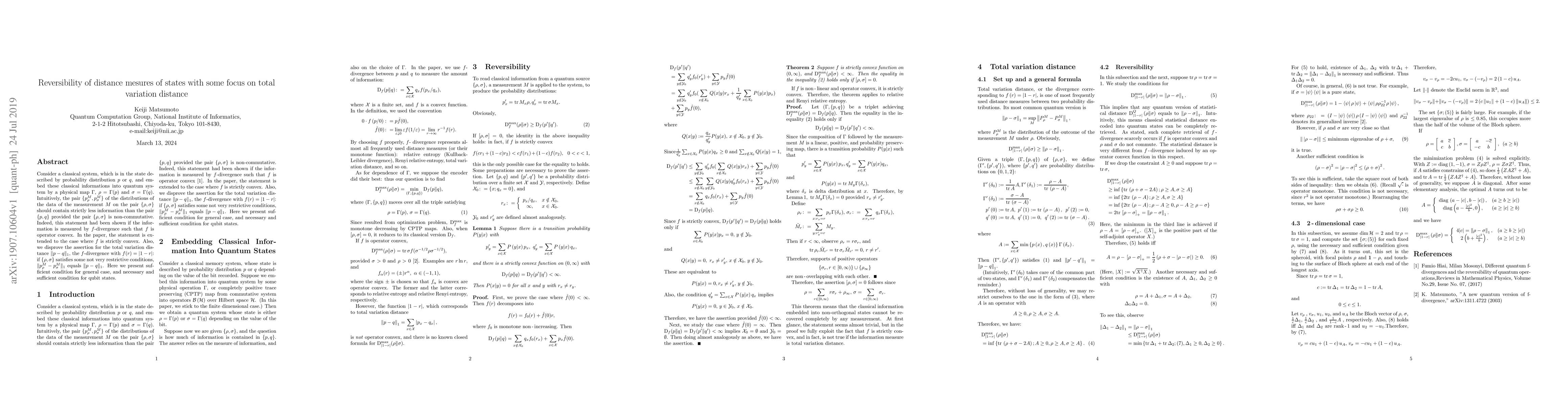 Thumbnail for Reversibility of distance mesures of states with some focus on total
  variation distance