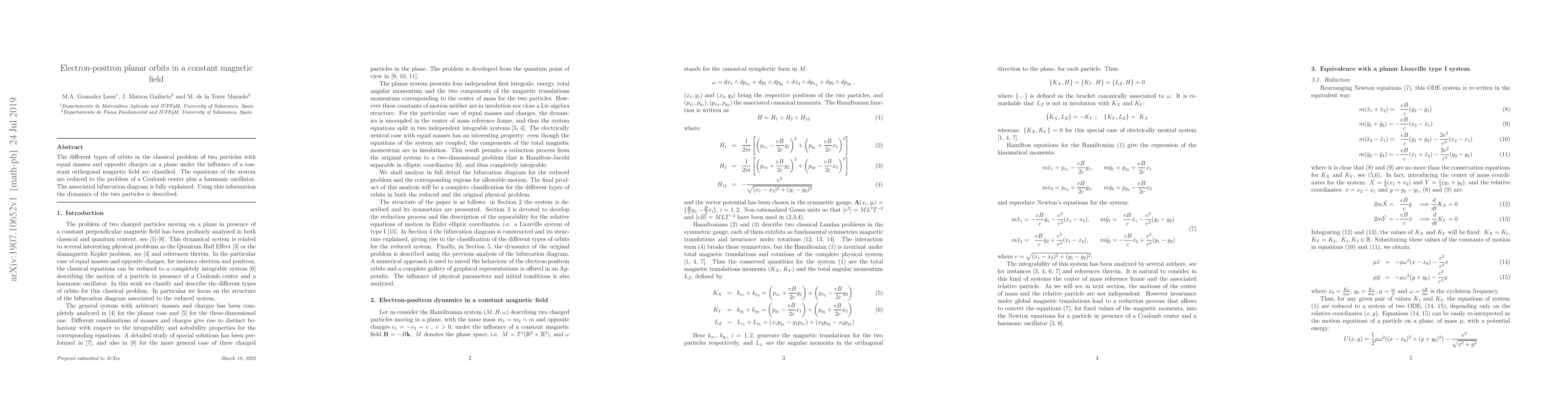Thumbnail for Electron-positron planar orbits in a constant magnetic field