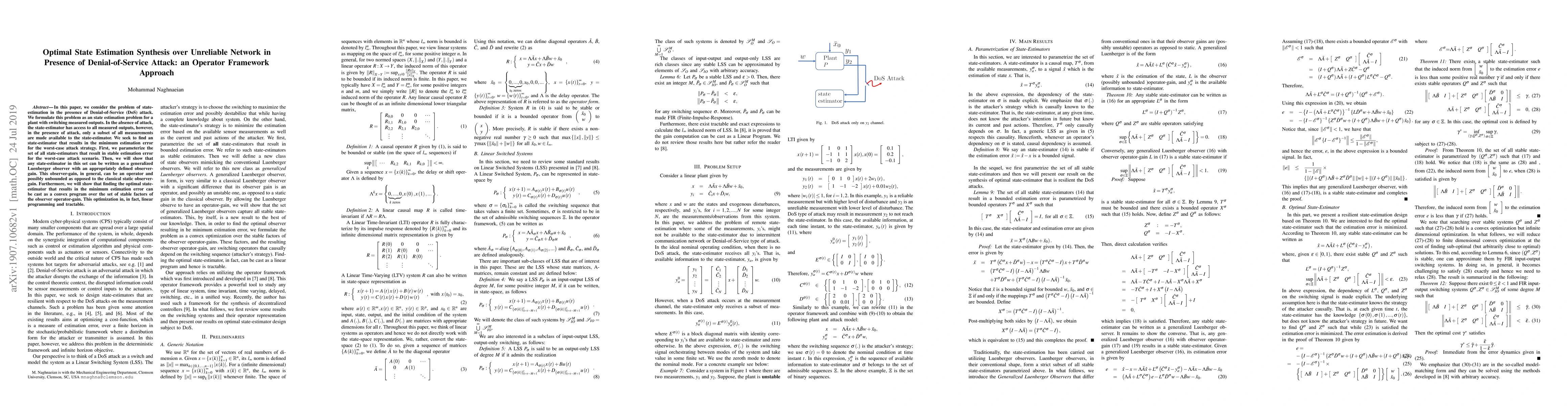 Thumbnail for Optimal State Estimation Synthesis over Unreliable Network in Presence
  of Denial-of-Service Attack: an Operator Framework Approach