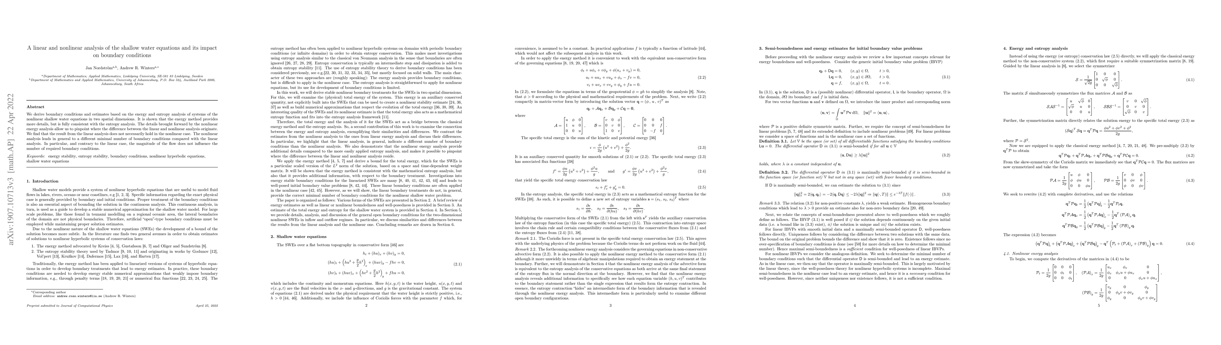 Thumbnail for A linear and nonlinear analysis of the shallow water equations and its
  impact on boundary conditions